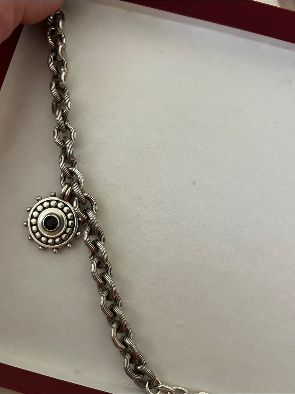 Sterling Silver Brighton Chain Bracelet with Decorative Disc Charm - Silver